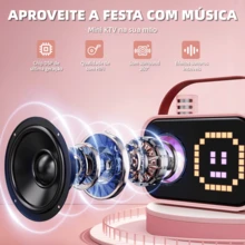 JYX D58 Máquina de Karaoke para Niños y Adultos, Mini Altavoz Portátil de Karaoke Bluetooth con 2 Micrófonos Inalámbricos - Rosa - Ver 3