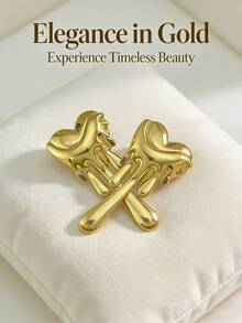 Stainless Steel Gold-Plated Ear Studs, Concave-Convex Texture, Low Allergenic, Nickel-Free, Heart-Shaped Ear Studs, Thick Gold Lady's Ear Studs, Fashionable Declaration Geometric Texture Lightweight Anti-Allergy Ear Studs, Retro Jewelry Dance Party Gifts, Lady's Ear Studs, Fashionable Heavy And Unique Pendant Ear Studs, Lady's Gold Earring Set, Exquisite Gold-Plated Pendant Ear Studs, Anti-Allergy Ear Studs, Fashionable Jewelry, Lady's Gifts - Multicolor - View 3