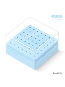 49孔方形美甲钻头收纳展示盒，防尘美甲工具整理盒，孔位整齐，有白色、粉色和蓝色三种颜色可选，适用于专业美甲用品收纳。 - 彩色 - 查看 7
