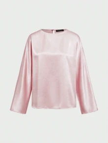 2pcs/Set Elegant Commuting & Casual Vintage Coin Pattern Silk-Like Satin Texture Women Outfit Pink Spring - Pink - View 9