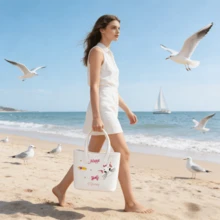 Miniso 名创优品迪士尼卡通洞穴便当包可爱玛丽便携式沙滩手提包大容量女士旅行单肩包手提包礼品 - 白色 - 查看 2