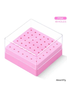 49孔方形美甲钻头收纳展示盒，防尘美甲工具整理盒，孔位整齐，有白色、粉色和蓝色三种颜色可选，适用于专业美甲用品收纳。 - 彩色 - 查看 6