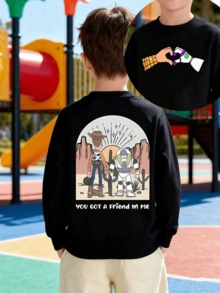 Disney Toy Story Double-Sided Print Fall/Winter Kids' Crewneck Sweatshirt Perfect For Boys' Everyday Play Long-Sleeve Top Ideal As A Christmas Gift - màu đen - Xem 1