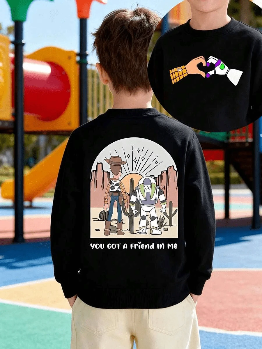 Disney Toy Story Double-Sided Print Fall/Winter Kids' Crewneck Sweatshirt Perfect For Boys' Everyday Play Long-Sleeve Top Ideal As A Christmas Gift - màu đen - Xem 1