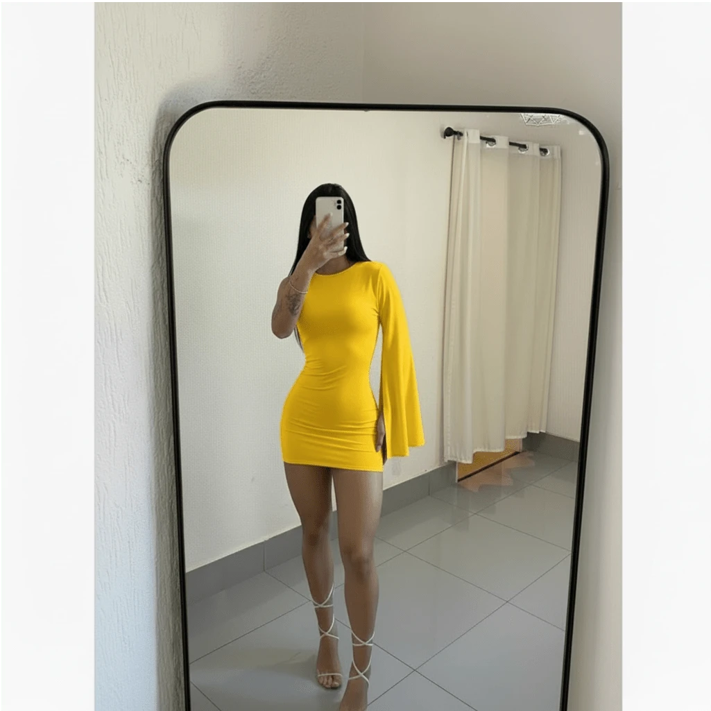 Women's Premium Short Dress With Open Cape Sleeves, Soft Touch, Elegant Look For Christmas And New Year's - 黃色 - 查看 1