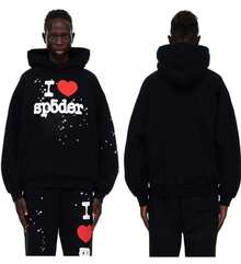 Sp5der I Heart SP5 Souvenir Hoodie Black And Matching Sweatpants Set | Premium Heavyweight Layering Outerwear |Unisex For Both Men And Women | Perfect Streetwear Set | Loungewear And Daily Casual Wear Set - Áo hoodie đen - Xem 2