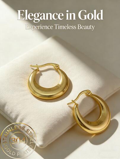 Chunky Gold Hoop Earrings For Women 14k Gold Plated Stainless Steel Thick Hoop Earrings Dainty Cute Hypoallergenic Earrings Minimalist Jewelry