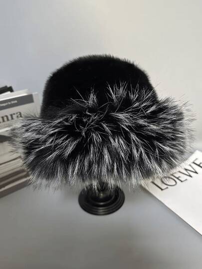 1/2pcs Women's Winter Fashion Faux Fur Knit Hat, Soft Fleece Ski Hat, Furry Bucket Hat, Warm Ear Protection, Suitable For Skiing, Cycling, Outdoor Activities And Daily Use