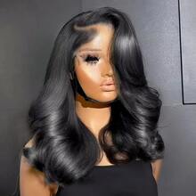 HJ WEAVE BEAUTY 13x4 Lace Front Wig Human Hair Short Bob Wig Brazilian Natural Wave Wigs For Women Transparent Full Lace Wig Human Hair Pre Plucked Hairline With Baby Hair 180% Density - Natural Black - 查看 1
