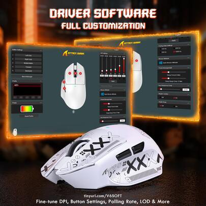  ATTACK SHARK V6 65g Superlätt Trådlös Spelmus Med RGB Magnetisk Laddningsdocka, BT/2.4GHz Trådlös/Kabelbunden Mus 1K Polling, PixArt PAW3311 Sensor, 25000 DPI, Kontorsspelmöss För PC FPS - Vit/Svart Tejp