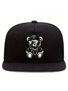 1pc/2pcs Hip Hop Bear Print Men's Baseball Cap And Crossbody Bag Set, Street Fashion Outdoor Sports Unisex Baseball Cap Flat Brim Hat And Shoulder Bag, Adjustable, Gift For Yourself Or Friends - 彩色 - 查看 4