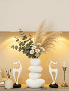 3件套树脂石花瓶，花瓶不可盛水，仅用于插放装饰性人造花，造型为幸运鹿和圣诞驯鹿，适用于客厅、餐厅、电视柜桌面装饰，可作为乔迁礼物，无需电源，也可用于家居装饰、圣诞节装饰、情人节房间装饰。 - 彩色 - 查看 6