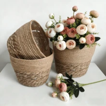 北欧风手工编织草编花盆套装，绿植收纳篮，带防水内衬，有大/中/小三种尺寸可选，适用于客厅和阳台装饰 - A - 查看 8