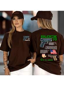 Camiseta Casual Oversized Glok Militar Tiro Esportivo Atirador - Marrom - Visão 4