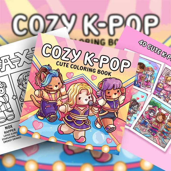 40 páginas, 230g, Libro para colorear de ídolos de mascotas adorables, estilo coreano dulce y genial, con patrones de actuación del grupo de chicas de mascotas adorables, colores contrastantes rosa y morado, actividad de colorear para aliviar el estrés, adecuado para artículos de papelería y útiles escolares, regalo perfecto para niñas amantes de los dibujos animados, adecuado para el Día de San Valentín y Año Nuevo