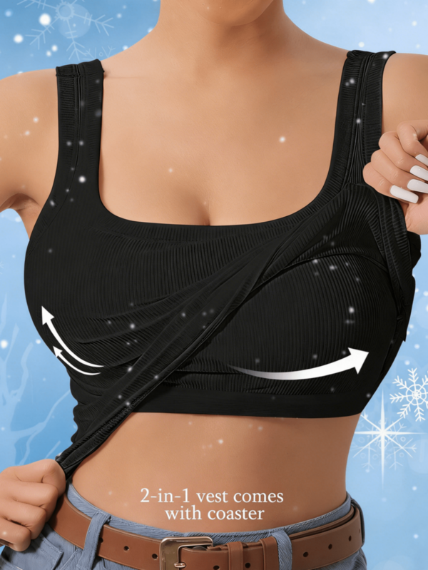 1pc Thick Lining Camisole, 2-In-1 With Built-In Cup Holder, Ribbed Fitted Tank Top, Suitable For Spring, Summer, Autumn, Winter