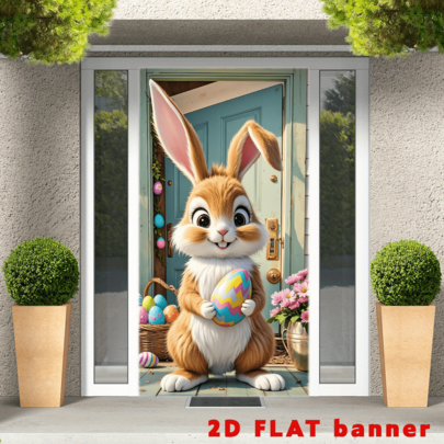 A 2D Flat-Width Decorative Poster Featuring An Interesting Visual Illusion Design, Transforming Your Entrance Door Into A Playful Festive Scene At Once.
