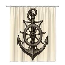 Nautical Anchor Shower Curtain - Vintage Marine Decor - White - View 6