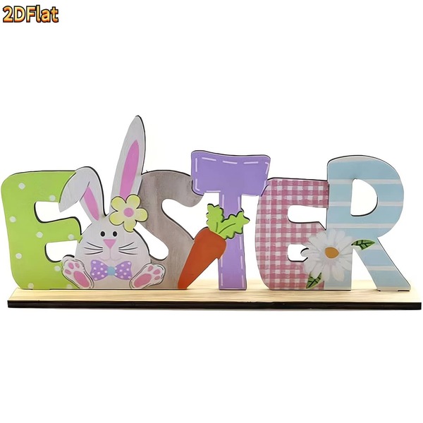 1 Bohemian Style Wooden Easter Decor Plaque - Rabbit And Carrot Design, Handmade Natural Wood Spring Table Centerpiece, Frameless Home Decor, Easter Celebration Display, Whimsical Letter Art, Exquisite Craftsmanship, Seasonal Decoration, DIY
