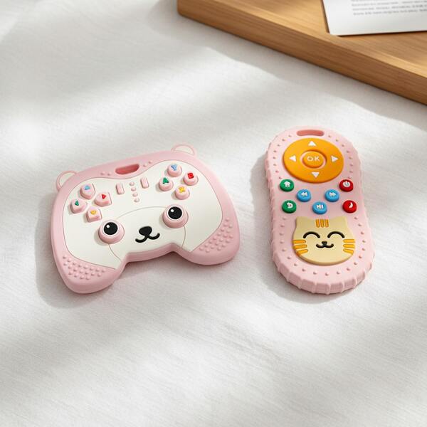 ETETOO Realistyczne gryzaki z pilotem i gamepadem, silikonowe przyciski sensoryczne, patyczek do zębów, konstrukcja zapobiegająca wypadaniu dla dzieci w wieku 3+ lat