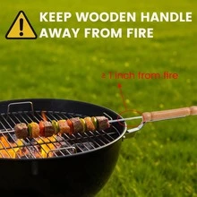 12 PCS Skewers For Grilling, Kabob Skewers With Wood Handle, Reusable BBQ Barbecue Sticks For Marshmallow, Hot Dog, Meat, Vegetable, Camping Cookware Grill Cooking, 11.7" (Including Handle) - A - View 6