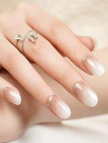 一盒20片装，天然持久，经典情人节DIY杏色渐变银边简约多色美甲凝胶贴纸，易于佩戴和卸除，UV固化美甲凝胶贴纸，适用于长指甲 - 彩色 - 查看 6