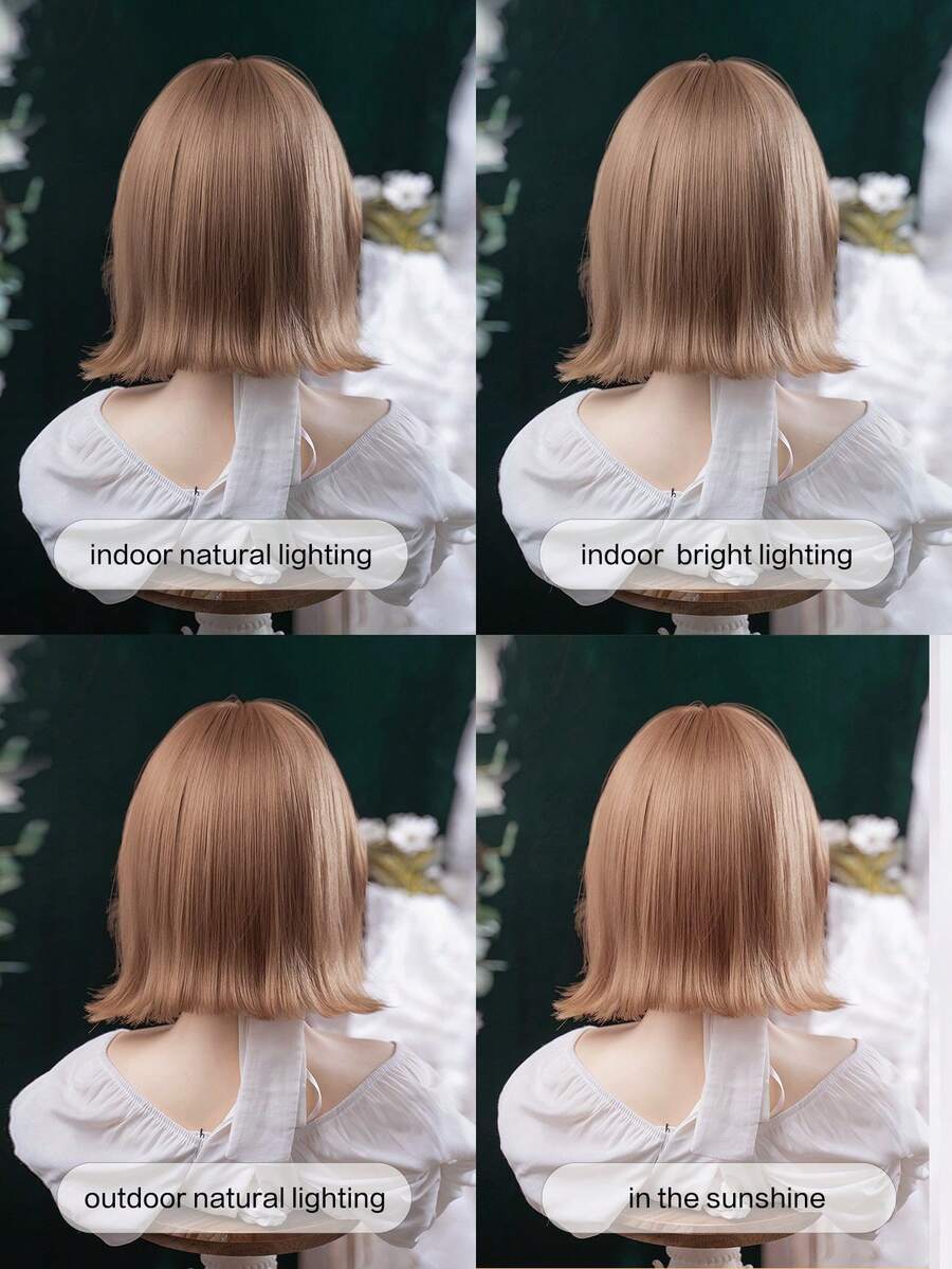 alicegarden 1 Tóc giả tổng hợp chịu nhiệt, tóc giả ngắn màu xám có mái, dài 3,6 mét, làm từ sợi tổng hợp, thích hợp sử dụng hàng ngày, tóc giả mô phỏng tự nhiên. - màu nâu - Xem 1