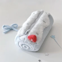 1pc New Cream Swiss Roll Plush Pencil Case, Cute Student Large Capacity Desk Stationery Box Pencil Bag - Swiss Roll - View 4