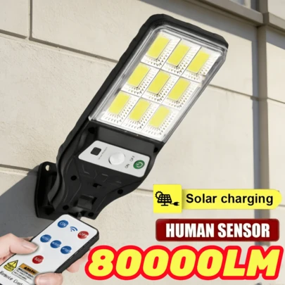 Luz solar exterior talla grande nueva con sensor de movimiento, control remoto, luz de pared impermeable para jardín, patio, garaje y camino
