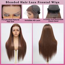 Tóc giả dài thẳng, dày 200%, kích thước 34 inch (5*5 13*4), màu nâu sô cô la #4 - Đã được cắt tỉa sẵn, tóc giả ren trong suốt HD với đường chân tóc tự nhiên và tóc con - Tóc giả thẳng, đã được kéo và uốn sẵn, không cần keo dán - Tóc giả đã được tỉa sẵn, đã được tẩy trắng, rẽ ngôi giữa - Kiểu dáng thanh lịch phù hợp với mọi sắc tộc, vẻ ngoài tự nhiên, thân thiện với người mới bắt đầu, tóc pha trộn. - màu nâu - Xem 3