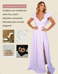 Elegant Women's Satin Long Dress With Ruffled Sleeves, Chic Party Dress With Slit, Fashionable - trắng - Xem 5