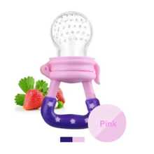 Kit Alimentação Chupeta Mordedor Frutas e Babador em forma de U Infantil bebê introdução Alimentar - Kit Rosa - Visão 5