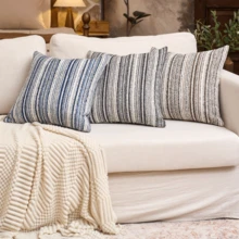 1件/2件装奢华雪尼尔条纹装饰抱枕套，不含枕芯，灰米色圈绒质感方形抱枕套，适用于沙发、客厅、卧室、农舍风格家居，也可作为礼物赠送。 - 灰色-米色 - 查看 8