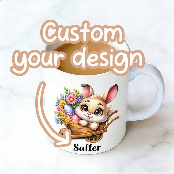 Customize Beautiful Easter Background Bunny Text Mugs, Personalized Text Mugs, Romantic Easter Gifts For Boyfriends, Girlfriends, Him/Her, Suitable For Kitchen, Living Room, Bedroom, Daily Use