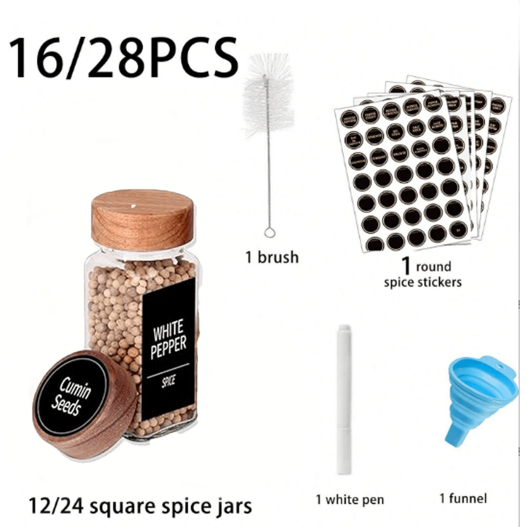 24 Spice Containers With Funnel, Plastic Spice Bottles, Spice Jars With Labels, Spice Containers For Spice Racks, Drawers And Cabinets Spice Jars For Spice, Herbs And Seasoning Powders, Indoor/Outdoor Use - BBQ Accessories, Camping Essentials, Outdoor Wedding Party Birthday Christmas Gifts Bamboo/Wood/Glass Spice Jar Set Collapsible Funnel, Spice Storage Bottle, Christmas Party Supplies, Family Dinner - 無色 - 查看 3