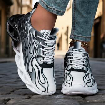 Zapatillas deportivas de correr de estilo ombré - Tenis casuales y deportivos unisex para la calle 2025 - Diseño de patrón ondulado, cordones, parte superior y forro de tela, suela y plantilla de EVA, adecuados para uso diario