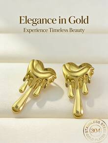 Stainless Steel Gold-Plated Ear Studs, Concave-Convex Texture, Low Allergenic, Nickel-Free, Heart-Shaped Ear Studs, Thick Gold Lady's Ear Studs, Fashionable Declaration Geometric Texture Lightweight Anti-Allergy Ear Studs, Retro Jewelry Dance Party Gifts, Lady's Ear Studs, Fashionable Heavy And Unique Pendant Ear Studs, Lady's Gold Earring Set, Exquisite Gold-Plated Pendant Ear Studs, Anti-Allergy Ear Studs, Fashionable Jewelry, Lady's Gifts - Multicolor - View 1