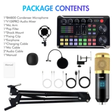 Upgraded F998 Sound Card Kit, Podcast Microphone Bundle, Condenser Mic With Live Sound Card Kit, Podcast Equipment Bundle With Voice Changer And Mixer Functions For PC Smartphone Studio Recording & Broadcasting - Gold Microphone + F998 Sound Card - View 7
