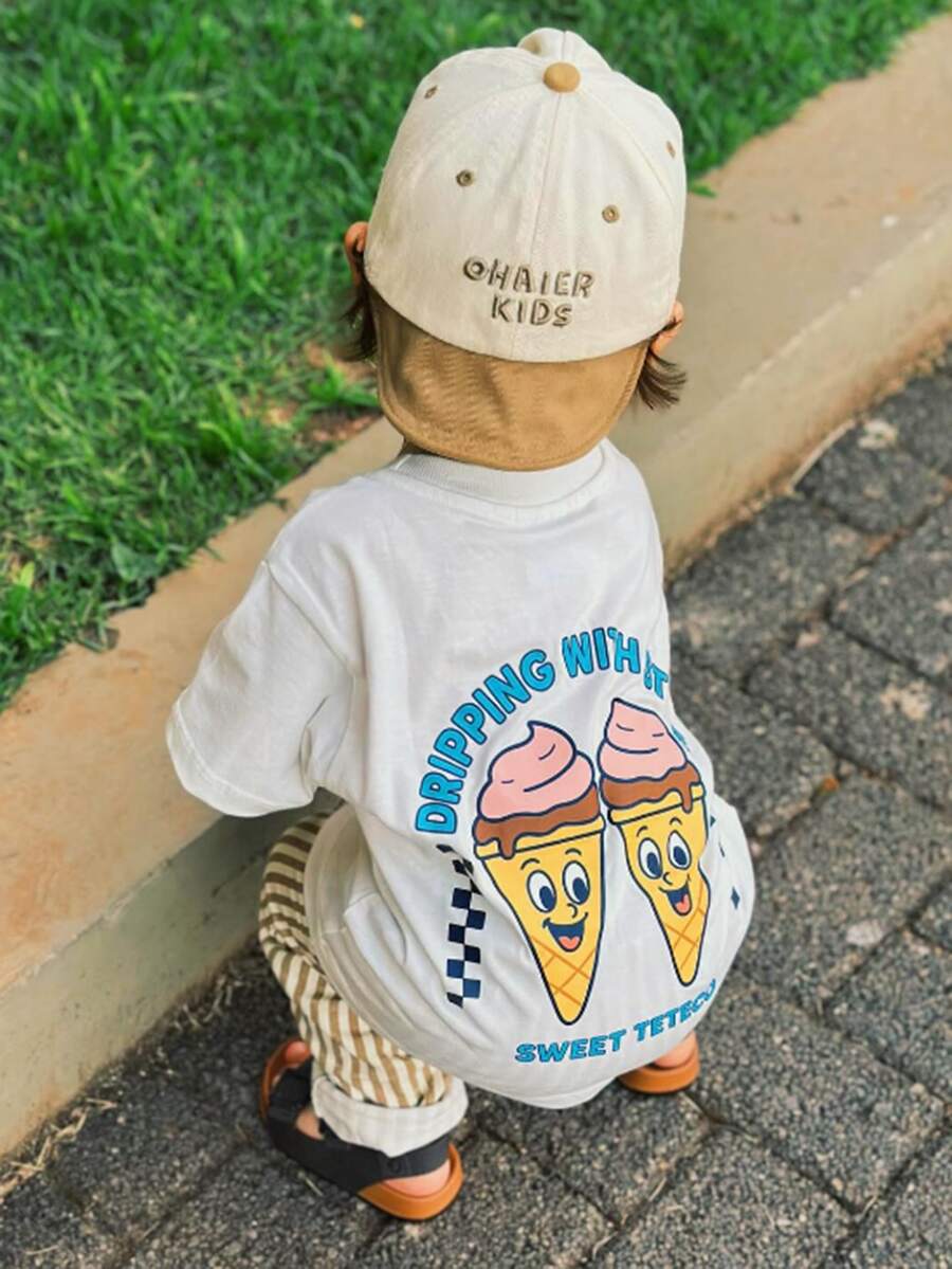 1件婴儿/幼儿男童休闲印花圆领短袖T恤，夏季童装 - 一件引人注目的T恤，为每个孩子带来欢乐和幸福！ - 白色 - 查看 1