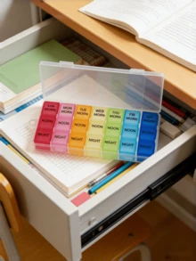 1 件 7 天药丸收纳盒，便携式药盒，用于每周药物储存，旅行和老年人使用的隔间盒 - 彩色 - 查看 4