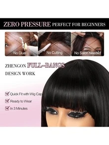 ZHENDEFA Peluca corta y ondulada sin flequillo, sin banda frontal, sin costuras, con una densidad del 180%, color natural, adecuada para mujeres, cabello brasileño liso con trama de máquina, conveniente y rápida - SNatural - Ver 6