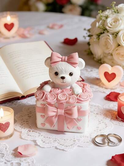 Resin Casting Molds Compatible For DIY - Bear With Flower Holder Mold, Soft Release Silicone Wax/Resin Molds For Valentine's Wedding Party Decorations, Romantic Teddy Bear Crafts, Candle & Soap Making (Ideal For Beginners)