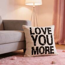 1pc Linen Unfilled Pillowcase, Valentine's Day Printed Pillowcase, Suitable For Living Room And Home Use - Love You More - View 3