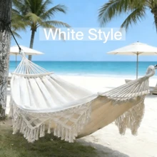 New Style Hammock With Tassels, Suitable For Outdoor Camping, Made Of Thick Canvas, Double Leisure Swing, Anti-Tipping Camping Chair. - White - View 8