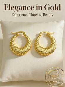 Gold Ring-Shaped Earrings, 14K Gold Plated. Twisted Sheep's Horn Bread Earrings. Women's Small Ring-Shaped Earrings. Jewelry Gift. - Multicolor - View 1