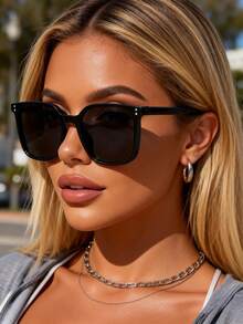 2pcs Women's Large Frame Black Leopard Print Plastic Glasses Sets, Fashion Outdoor Summer Beach Travel Party Accessories - 2pcs 黑白豹紋組合 - 查看 2