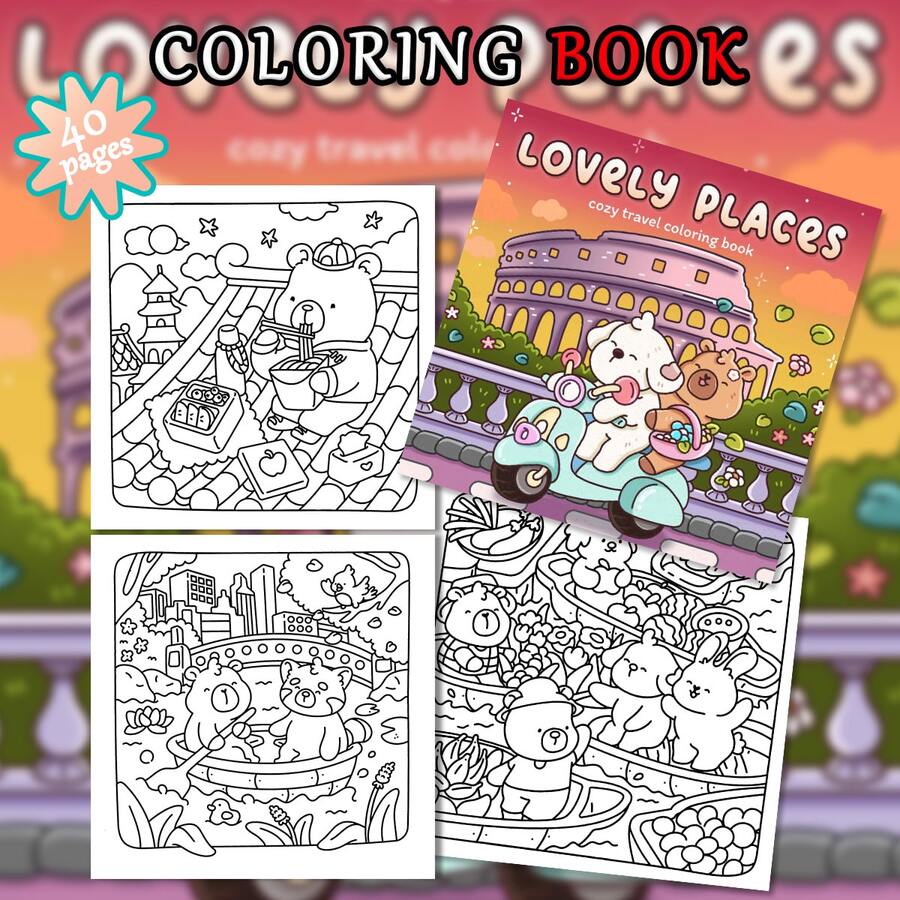 Colorful Animal Park Coloring Book, Easy-Fill Paper Book, Vibrant Healing Style, Forest Animal Carnival Elements, Rainbow Color Scheme, Featuring Giraffe, Hot Air Balloon Details, Relaxing Doodle, Suitable For Stationery, School Supplies, Great Gift For Girls, Valentine's Day, New Year - Lovely Place - View 1