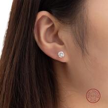 1对925纯银优雅简约圆形6.0毫米/0.236英寸立方氧化锆耳钉，女士款 - 金色 - 查看 1