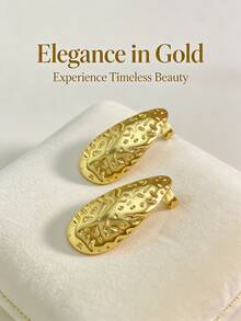 Stainless Steel Gold-Plated Ear Studs, Low Allergenic, Nickel-Free, Teardrop Ear Studs, Thick Gold Lady's Ear Studs, Fashion Declaration Geometric Texture Lightweight Anti-Allergy Ear Studs, Retro Jewelry Dance Party Gifts, Lady's Ear Studs, Fashionable Heavy And Unique Pendant Ear Studs, Lady's Gold Earring Set, Exquisite Gold-Plated Pendant Ear Studs, Anti-Allergy Ear Studs, Fashion Jewelry, Lady's Gifts, Party Gifts - Multicolor - View 4