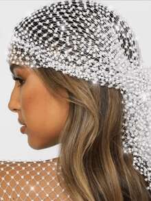 女士闪亮水钻派对头饰，网状设计，无需电源 - 适合夜店、锐舞派对、化装舞会等场合 - 展现女性魅力 - 佩戴方便，持久闪亮，节日头饰 - 彩色 - 查看 9